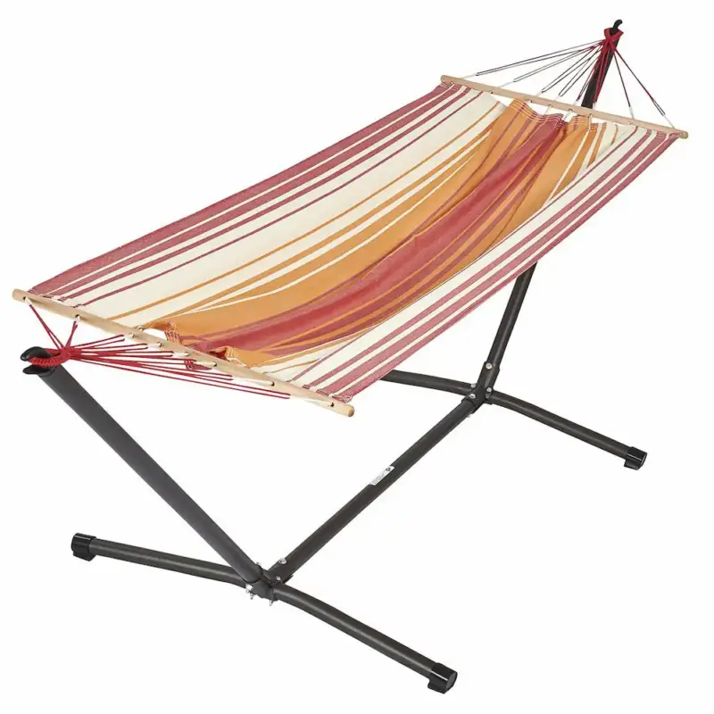Remise Set support et hamac Metalik coloris rouge orange écru en métal et polypropylène Jobek Hamacs - 300 x 100 x 95 cm