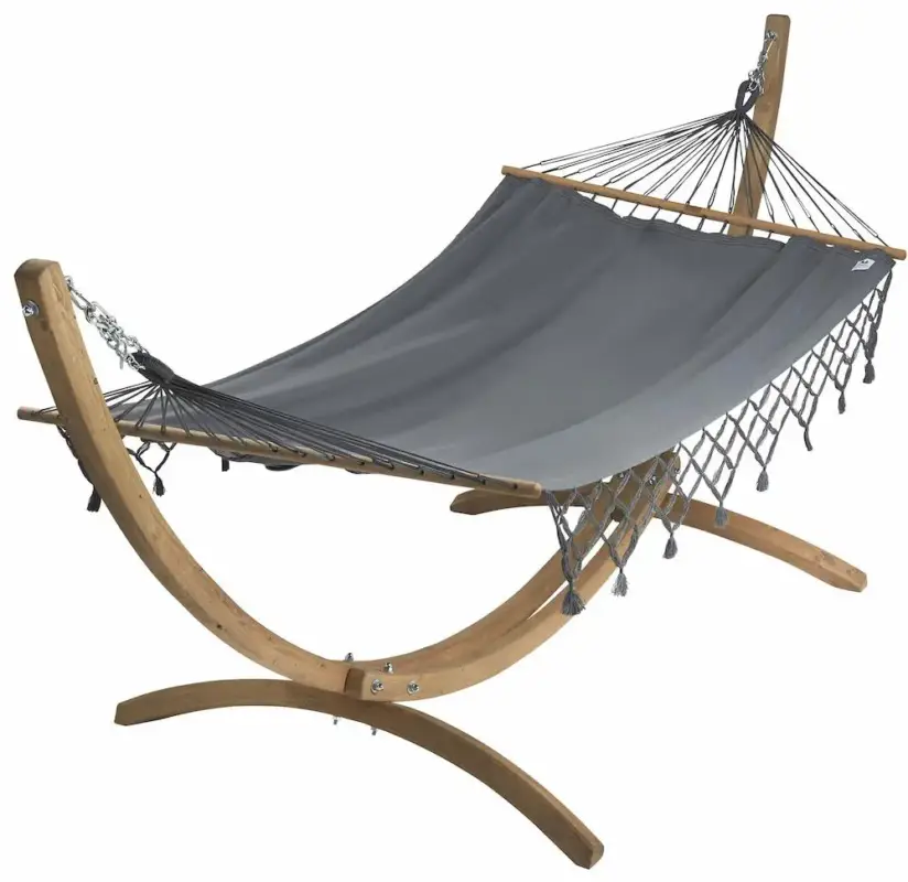 Vente Flash Set support et hamac EsKapade coloris anthracite à franges en bois et polypropylène Jobek Hamacs – 323 x 125 x 128 cm