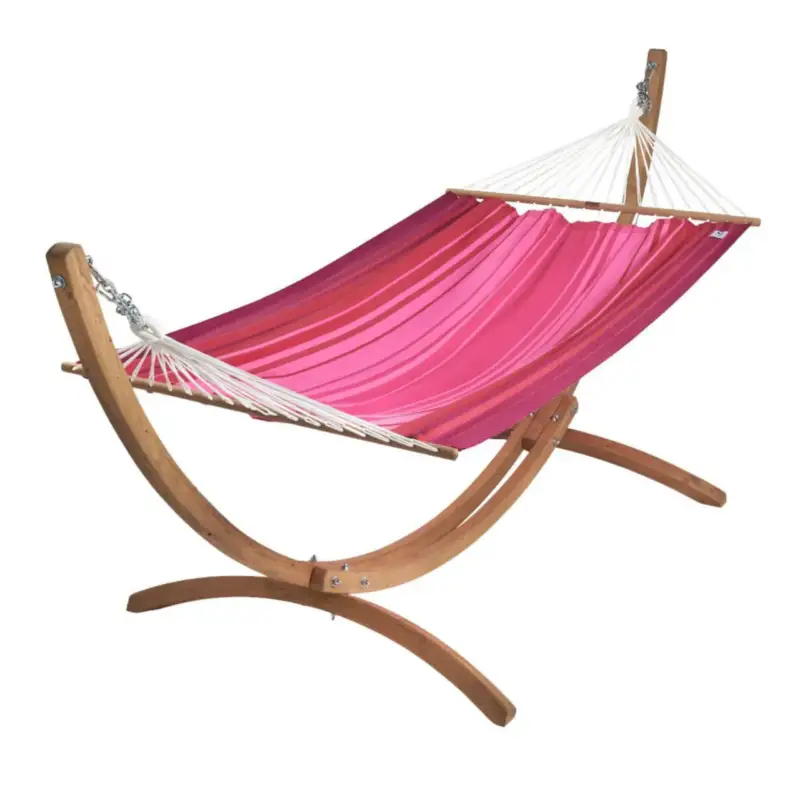 Set support et hamac EsKapade coloris rouge fuschsia rose en bois et polypropylène Jobek Hamacs - 323 x 125 x 128 cm Top Vente