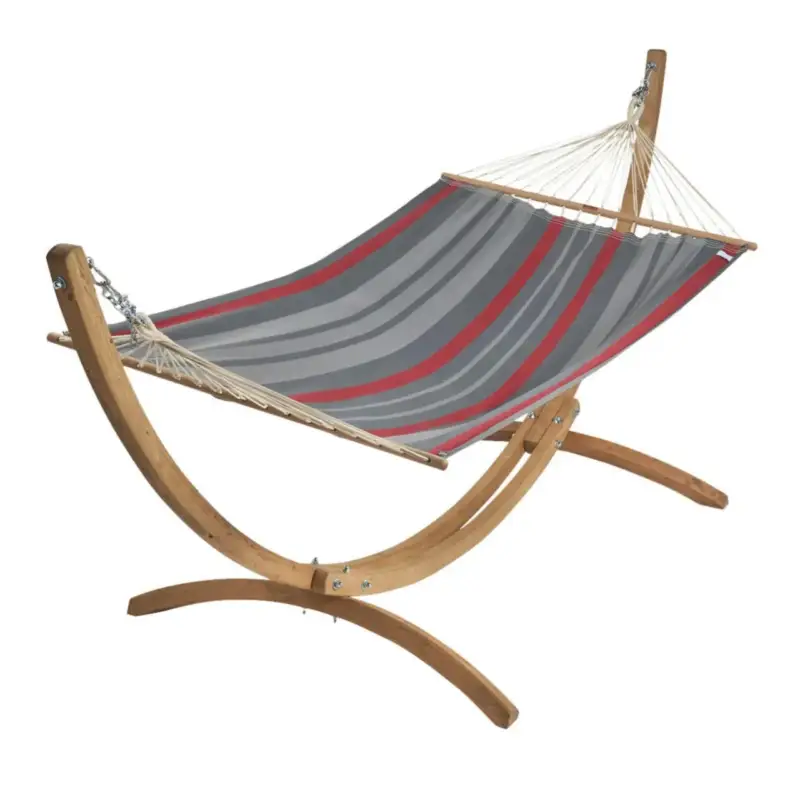 Prix Promo Set support et hamac EsKapade coloris rouge gris en bois et polypropylène Jobek Hamacs – 323 x 125 x 128 cm