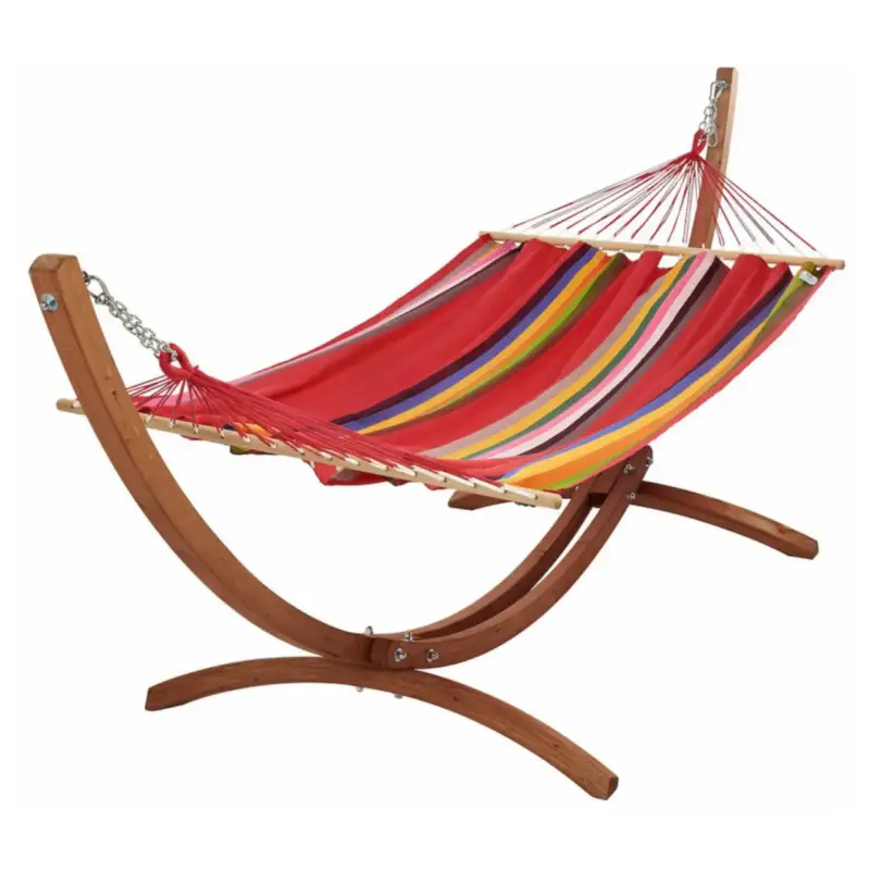 Prix Réduit Set support et hamac EsKapade coloris multicolore en bois et polypropylène certifié FSC® Jobek Hamacs – 323 x 125 x 128 cm