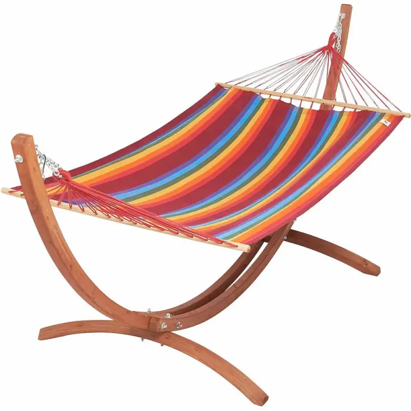 Remise Set support et hamac EsKapade coloris multicolore Fortaleza en bois et polypropylène Jobek Hamacs - 323 x 125 x 128 cm