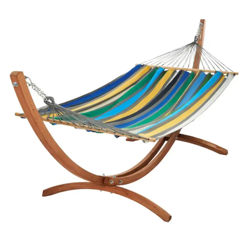 Commande En Gros Set support et hamac EsKapade coloris multicolore Brasilia en bois et polypropylène Jobek Hamacs – 323 x 125 x 128 cm