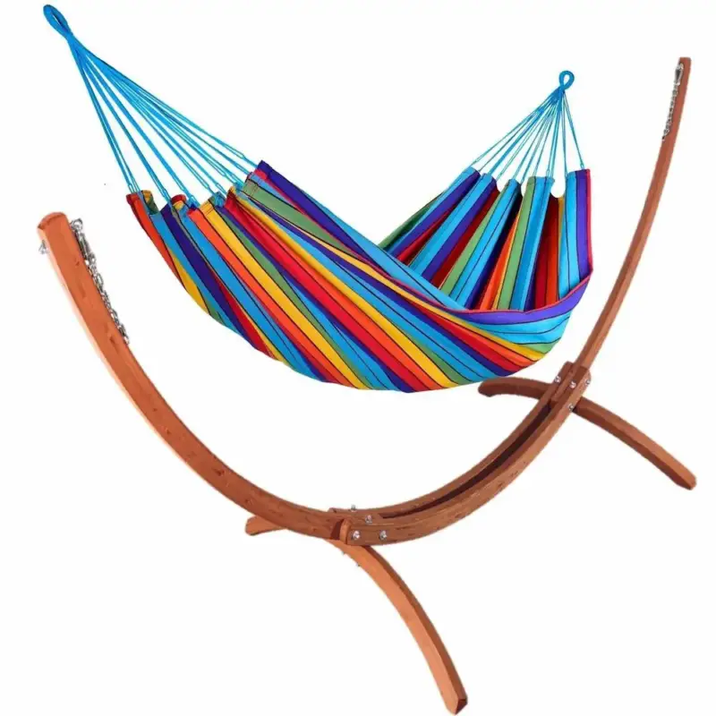 Affaire À Saisir Set support et hamac Weekend coloris multicolore en bois et polypropylène Jobek Hamacs - 350 x 125 x 136,5 cm