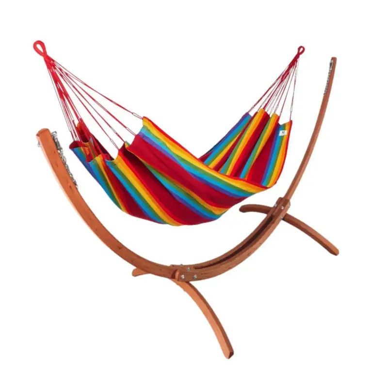 Paiement Sécurisé Set support et hamac Weekend coloris multicolore Fortaleza en bois et polypropylène Jobek Hamacs – 350 x 125 x 136,5 cm