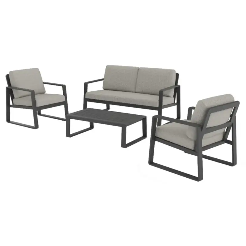 Remise Salon de jardin en aluminium graphite Cyperus - 4 éléments (canapé, table basse et deux fauteuils)