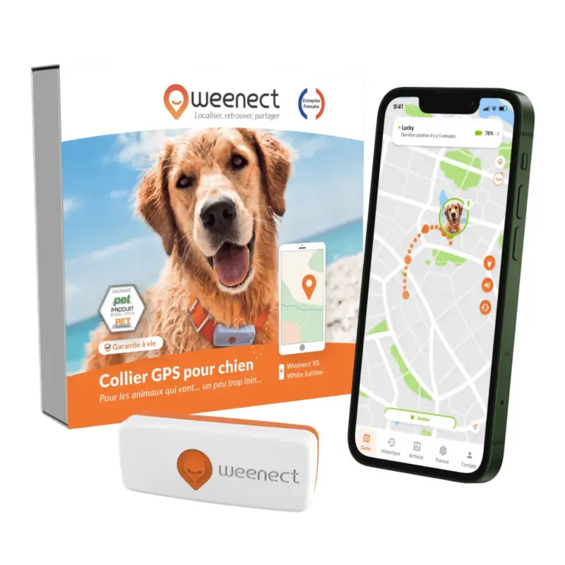 Traceur GPS pour chien coloris blanc Weenect Prix Promo