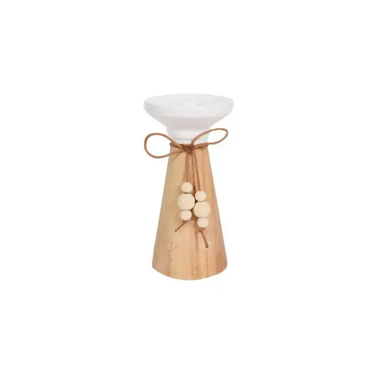 Bougeoir en bois et céramique avec nœud - Ø 9,5 x H 18 cm Offre Spéciale