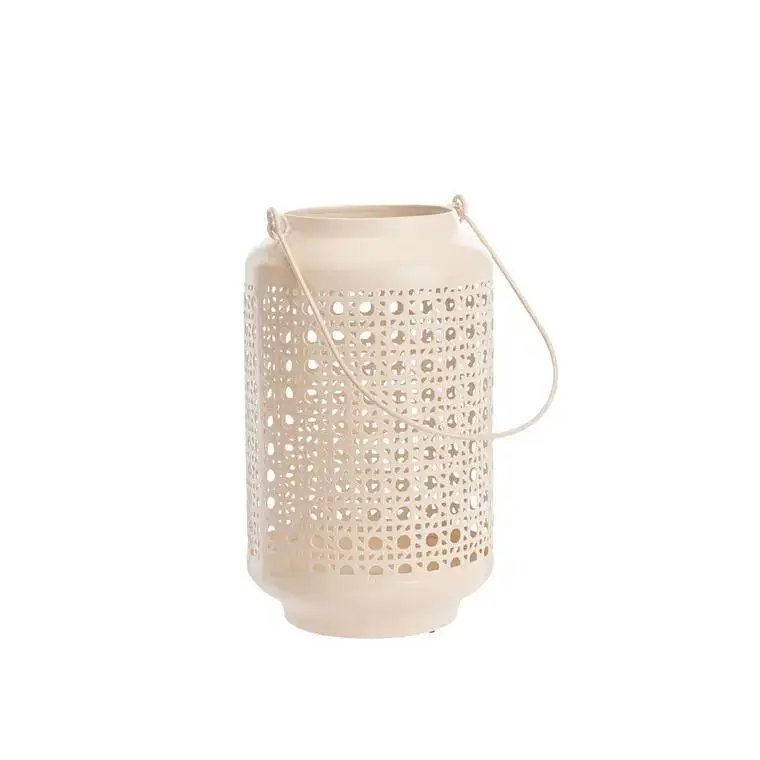 Prix Bas Lanterne en métal émaillé imitation cannage rose - Ø 15 x H 25 cm