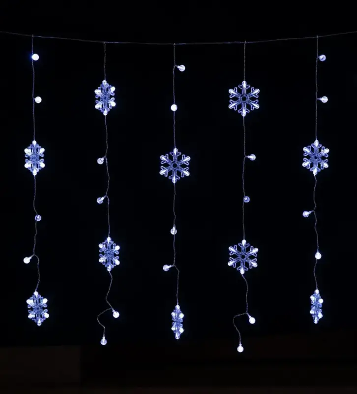 Certifié Rideau décoratif flocon & bulles LED blanc chaud coloris blanc – 2 x 1 m