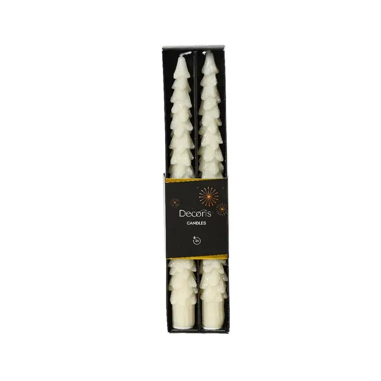 Pas Cher Bougie cierge effet givré blanc laine x 2 – Ø 20 x H 25 cm