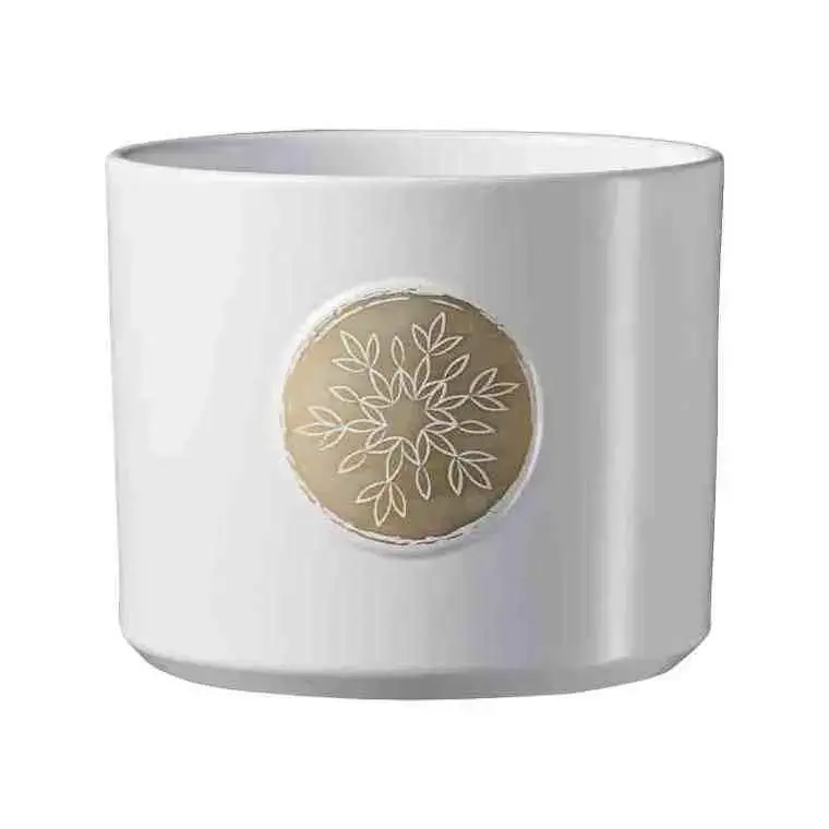 Quantité Limitée Cache-pot en céramique blanc à motif or Winter Friends - Ø 13 x H 11 cm