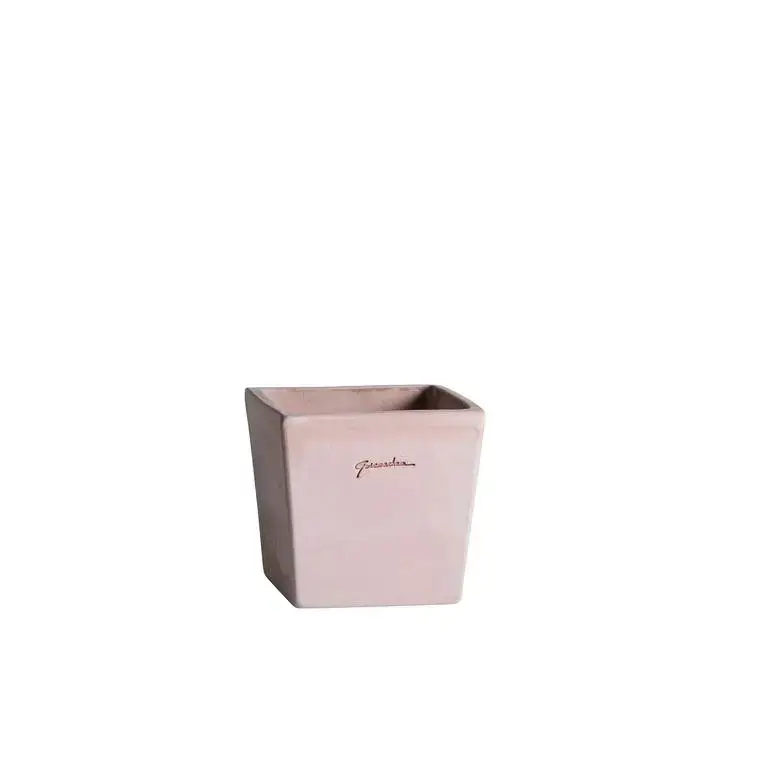 Promotion Saisonnière Pot carré contemporain en terre claire 19x19x19 cm