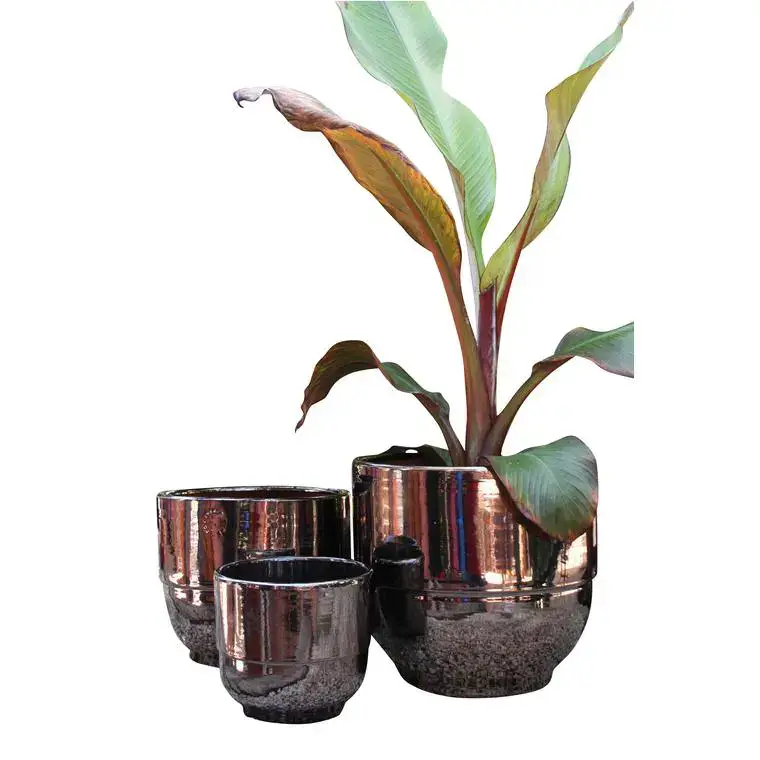 Pas Cher Vase Rebord coloris métal H 27 x Ø 30 cm