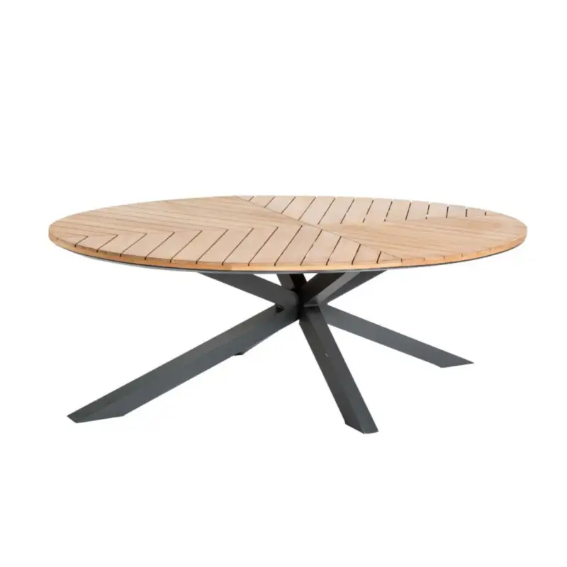Meilleure Vente Table ovale en aluminium noir et teck Flore - 240 x 120 x 76 cm