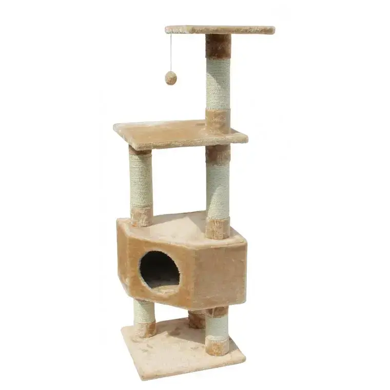 Arbre à chat avec panier et griffoir coloris beige Eco Loonaa classic – 135 cm Offre Du Jour