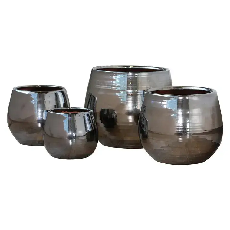 Petit Prix Pot Cancale coloris métal en terre cuite émaillée H 17 x Ø 17 cm