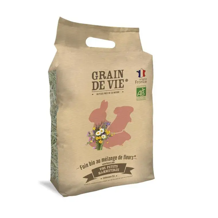 Foin bio au mélange de fleurs pour petits mammifères Grain de vie – 25 L Expédié Aujourd&rsquo;hui