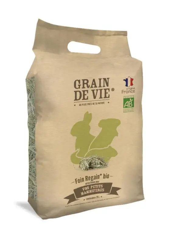 Foin regain bio pour petits mammifères Grain de vie – 25 L Réduction