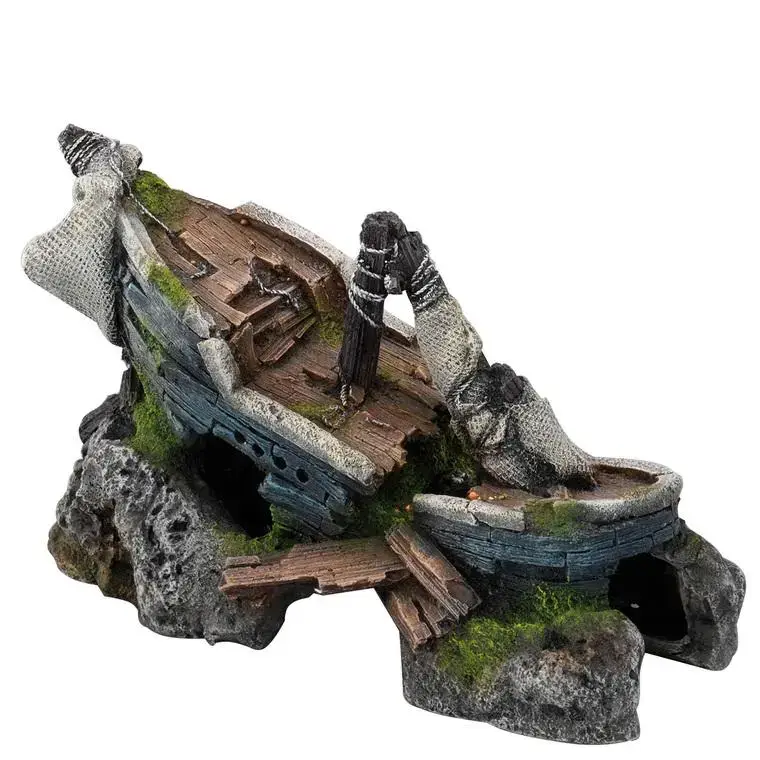 Bon Marché Décor aquarium bateau coulé 20×10,5×12,5 cm