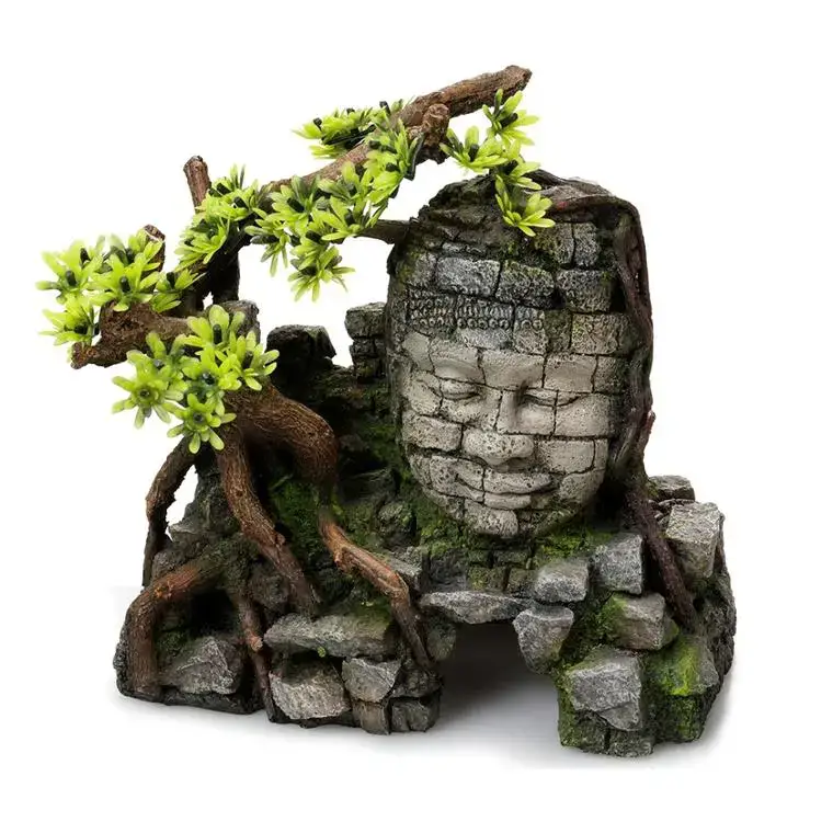 Prix Cassé Décor aquarium temple angkor avec ses plantes coloris gris résine de polyester – 23 x 14 x 21 cm