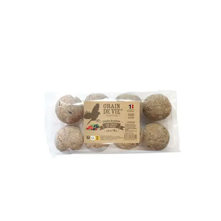 Lot de 8 boules de graisse aux fruits et baies pour oiseaux Grain de Vie – 720 g Authentique