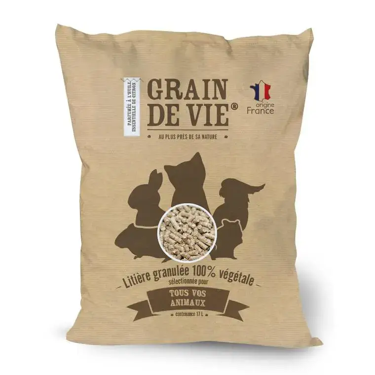 Commande En Gros Litière granulée 100% végétale pour tous animaux Grain de vie – 17 L
