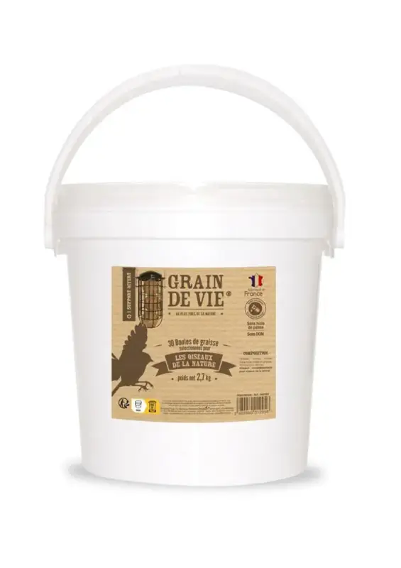Lot de 30 boules de graisse sans filet avec distributeur Grain de Vie – 2,7 kg Certifié