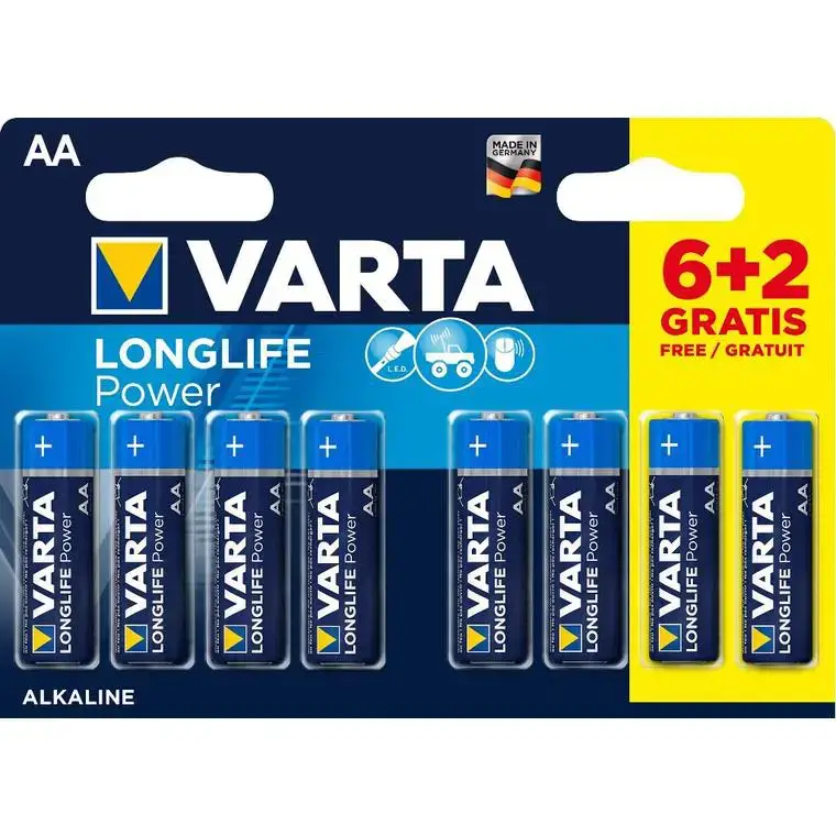 Piles alcalines AA/LR6 Varta Longlife power – Le lot de 6+2 Affaire À Saisir