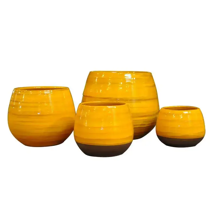 Pot coloris ibiza sunshine en terre émaillée Les Poteries d&rsquo;Albi Cancale – Ø 14 x H 14 cm Commande En Gros