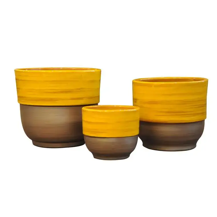 Nouveauté Vase rebord Ibiza Sunshine en terre cuite émaillée H 19 x Ø 21 cm