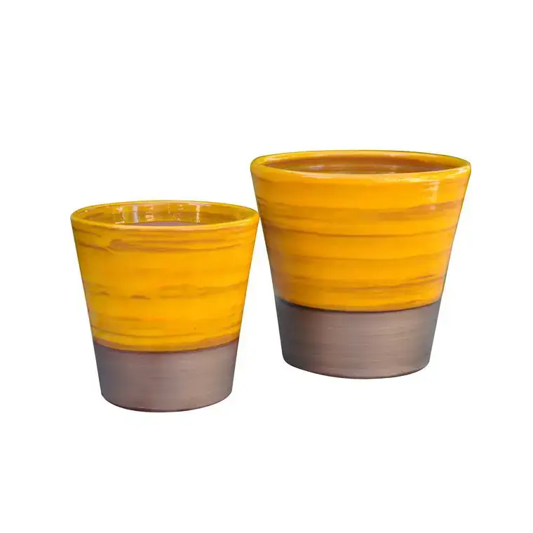 Pot Odyssée Ibiza Sunshine en terre cuite émaillée H 18 x Ø 18 cm Dernier Modèle