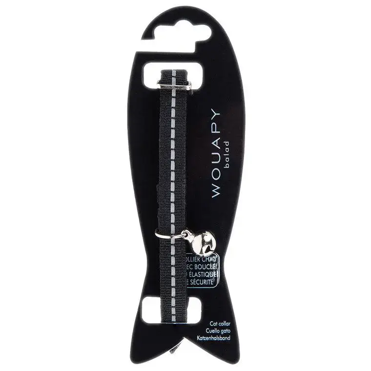Collier pour chat noir avec galon réfléchissant Wouapy Usine Directe