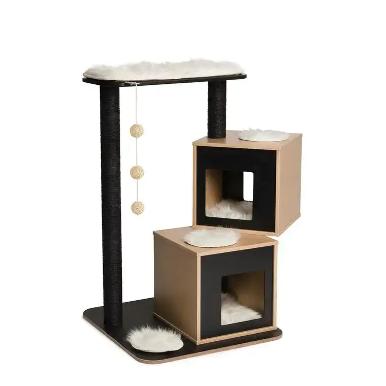 Offre Spéciale Arbre à chat Catit avec panier et griffoir coloris noir Vesper Double avec base – 103 cm