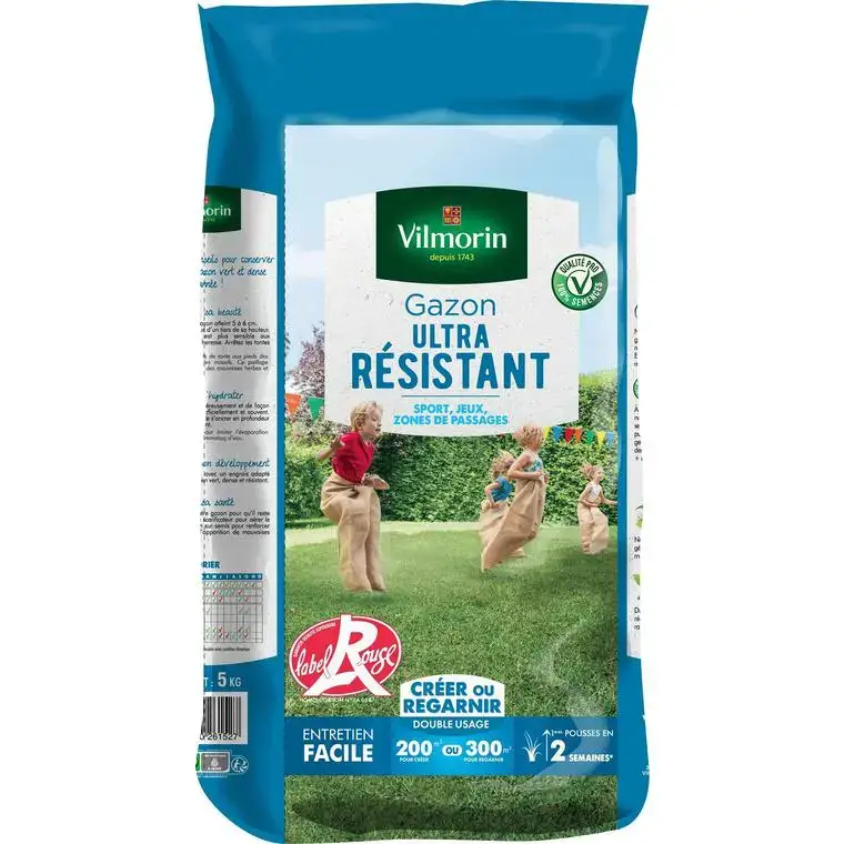 Satisfait Ou Remboursé Graines de gazon à semer ultra résistant Label Rouge Vilmorin – 5 kg