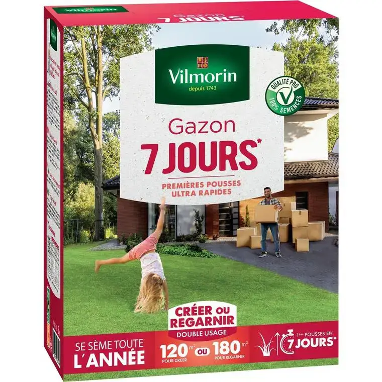 Soldes Graines de gazon à semer prise rapide en 7 jours Vilmorin – 3 kg