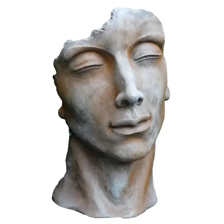 Nouveauté Statue de visage d’homme effet demi-rouille coloris gris 115 cm