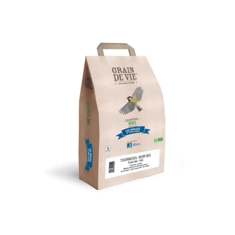 Authentique Graines de tournesol noir pour oiseaux grain de vie bio Grain de Vie – 5 kg