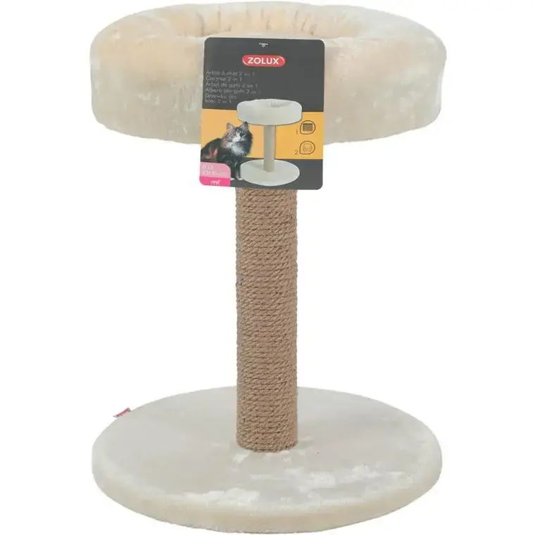 Arbre à chat avec panier et griffoir coloris beige – Ø 35x H 45 cm Super Prix