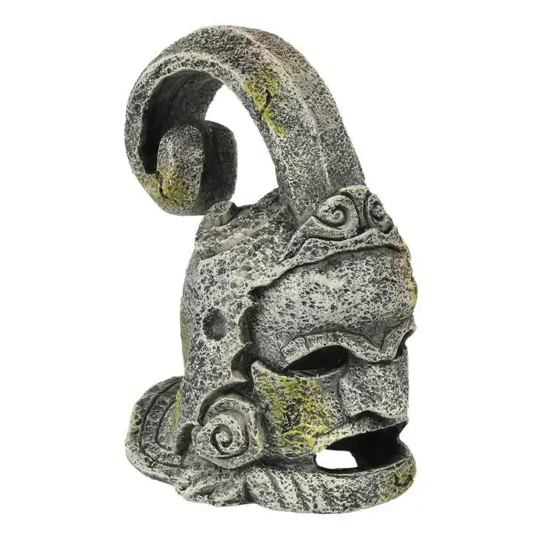 Prix Choc Statue de casque aztèque pour aquarium gris 10x7xH12 cm