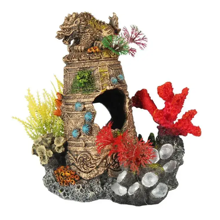 Offre Limitée Décor d&rsquo;aquarium Artefact englouti 1 coloris multicolore en résine de polyester – 16,5 x 12,5 x 17,8 cm