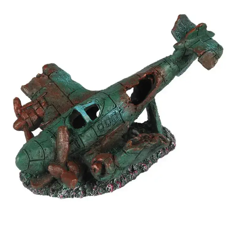 Décoration d’aquarium avion coulé 1 vert Europet– 17 x 12,5 x 11 cm Offre Spéciale