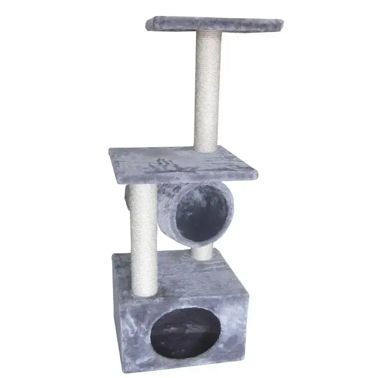 Usine Directe Arbre à chat avec panier et griffoir coloris gris Rodo – 110 cm