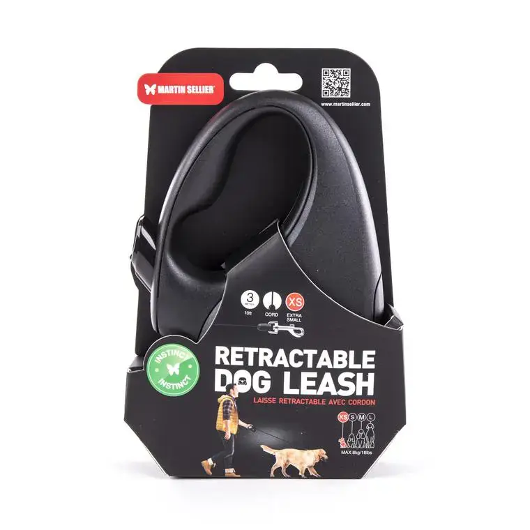 Quantité Limitée Laisse rétractable noire Instinct Cordon – taille XS