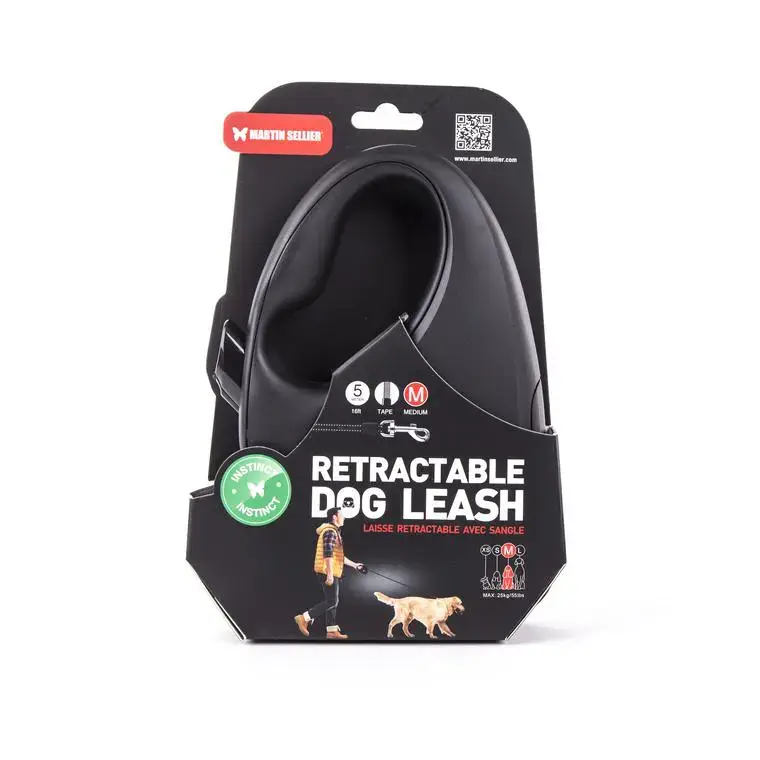 Quantité Limitée Laisse rétractable noire Instinct Sangle – taille M