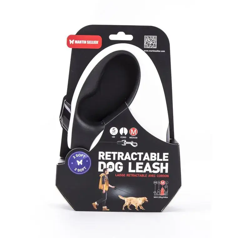 Prix Promo Laisse rétractable 2 Soft cordon coloris noir et blanc – M