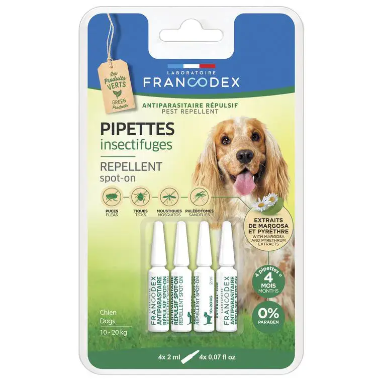 Pipettes antiparasitaires répulsives pour chien x4 Vente Flash