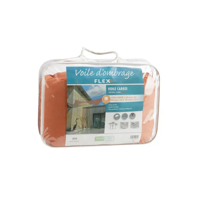 Voile ombrage camel 3,6 m carré extensible Promotion