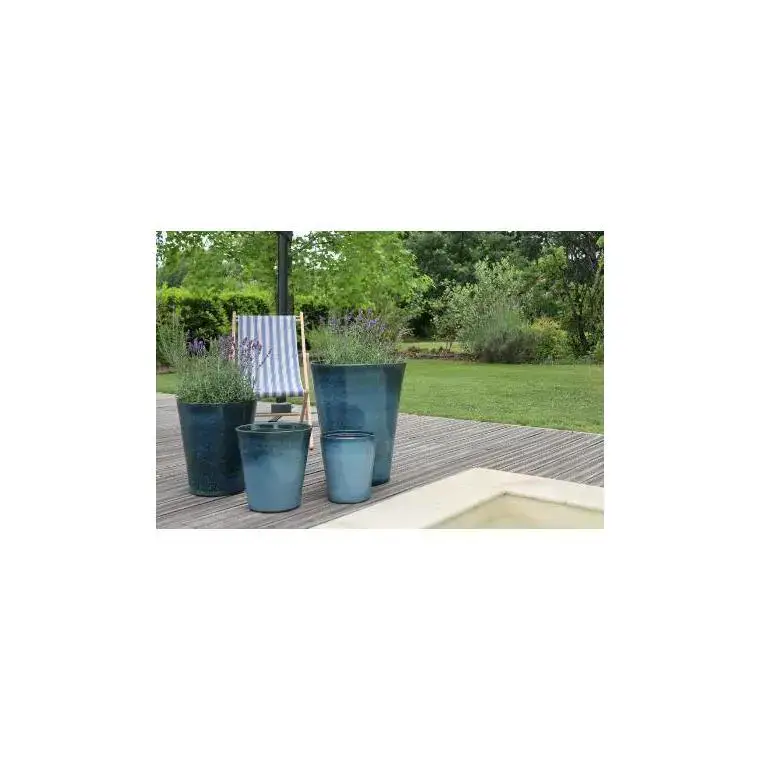 Pot Sydney de 20,6 L en terre émaillée coloris bleu Ø 33 x 35 cm Vente Flash