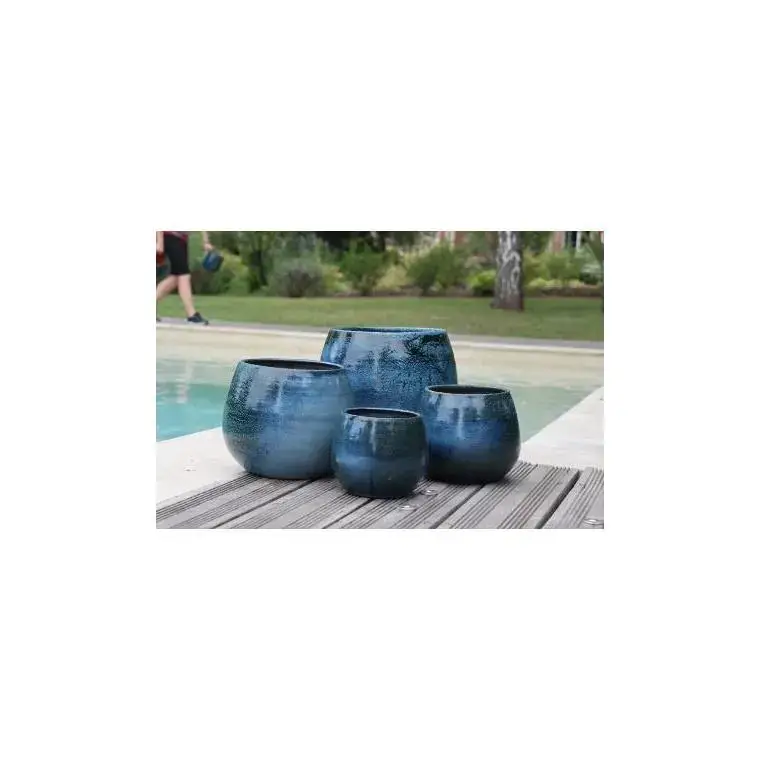 Top Vente Pot Cancale de 2,1 L en terre émaillée bleu Ø 14 x 14 cm